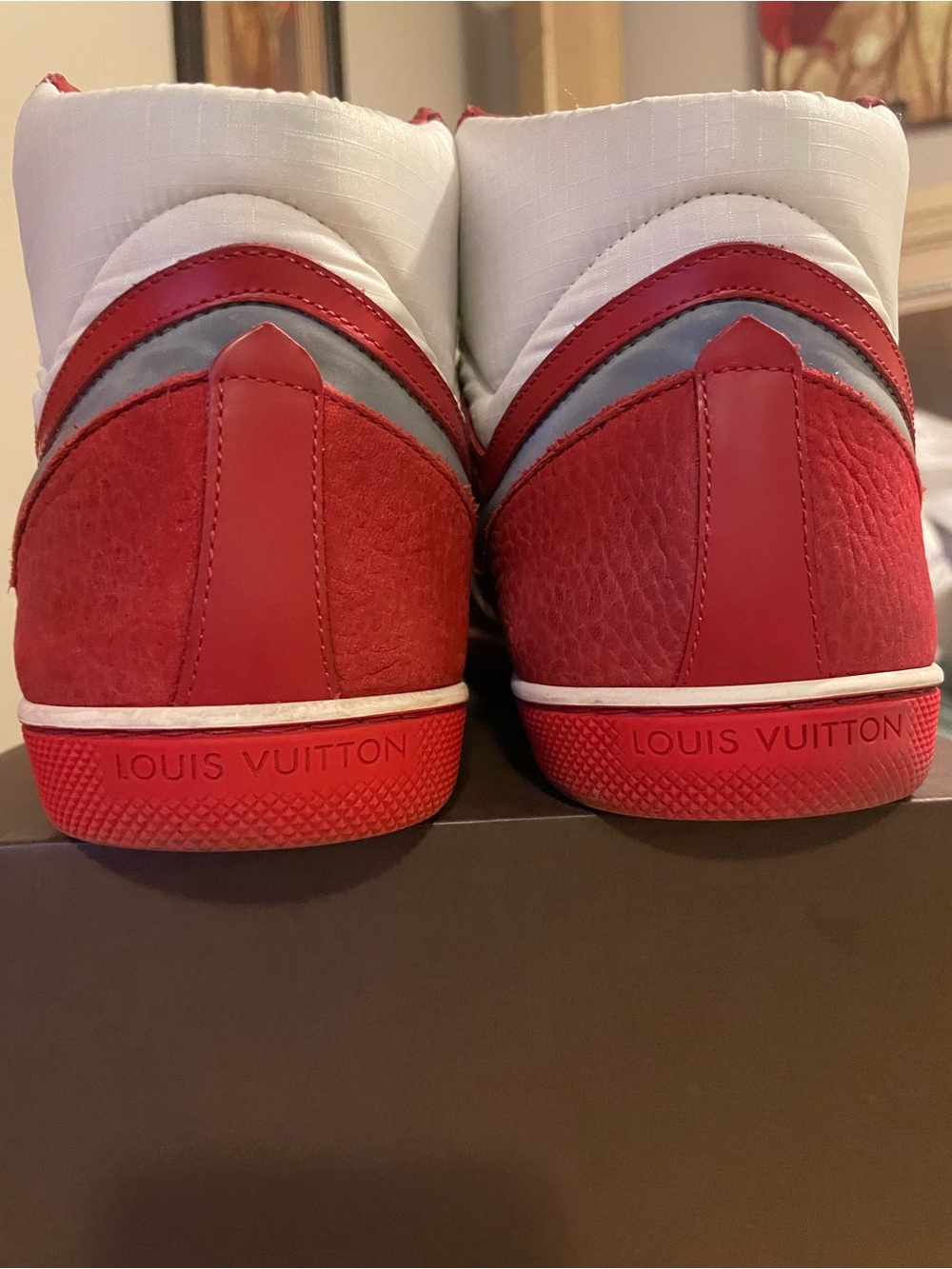 Louis Vuitton Red Leather High-Top Sneakers with a Reflective design - Picture 7 of 9